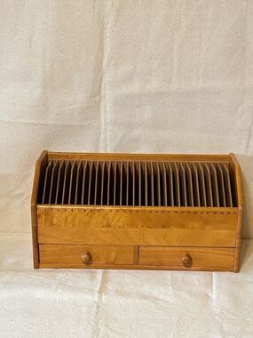 Wooden Desk Mail & File Organizer with Two Drawers - Natural Brown